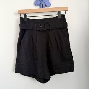 Abercrombie & Fitch XS Black Linen Shorts Belted Resort Minimal High Waist